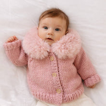 Load image into Gallery viewer, Huggalugs - Fur Collar Rosy Cardigan Sweater for Baby & Toddler - 0-6 months