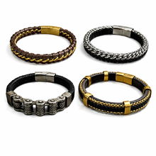 Load image into Gallery viewer, Maya J - Men's Bracelets - Stainless-Steel & Leather -2 Pk (By Style) - Brown Leather & Yellow Gold-Plated / Style - 1