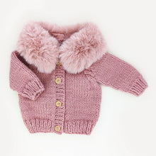 Load image into Gallery viewer, Huggalugs - Fur Collar Rosy Cardigan Sweater for Baby & Toddler - 2-3T