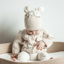 Load image into Gallery viewer, Huggalugs - Flower Cardigan Sweater Natural Baby & Toddler due July: 0-6 months