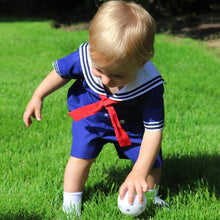 Load image into Gallery viewer, Petit Ami & Zubels - Nautical Sailor Bobby Suit - Navy / 12 Month