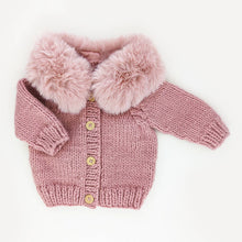 Load image into Gallery viewer, Huggalugs - Fur Collar Rosy Cardigan Sweater for Baby & Toddler - 0-6 months