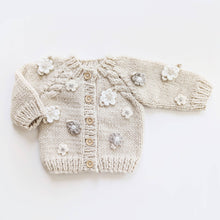 Load image into Gallery viewer, Huggalugs - Flower Cardigan Sweater Natural Baby & Toddler due July: 0-6 months