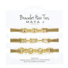 Load image into Gallery viewer, Maya J - 2-in-1 Bracelet Hair Tie Set - Classic - 3 Pc Set - 10 Pack - Yellow w/ Beige Band - Option 1
