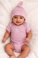 Load image into Gallery viewer, Huggalugs - Hi. Embroidered Rosy Pink Cotton Knit Onesie for Baby - 3-6 months