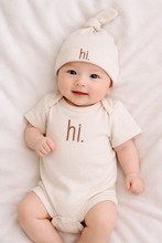 Load image into Gallery viewer, Huggalugs - Hi. Embroidered Pecan Cotton Knit Onesie for Baby - 3-6 months