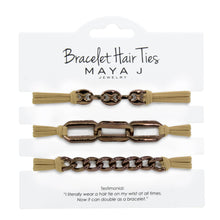 Load image into Gallery viewer, Maya J - 2-in-1 Bracelet Hair Tie Set - Classic - 3 Pc Set - 10 Pack - Yellow w/ Beige Band - Option 1