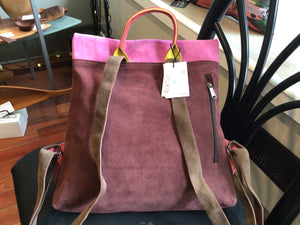 Louise Backpack Laptop Suede Leather 13.5” Tall x 12.5 T 13.5 B wide