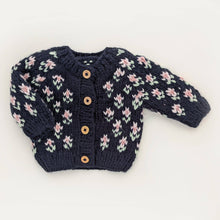 Load image into Gallery viewer, Huggalugs - Bitty Blooms Indigo Cardigan Sweater for Baby &amp; Toddler due July: 6-12 months
