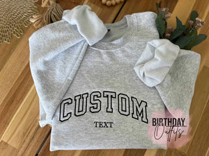 BIRTHDAY OUTFITS - Custom Varsity Embroidered Crewneck/Hoodies: White / Hoodie / S