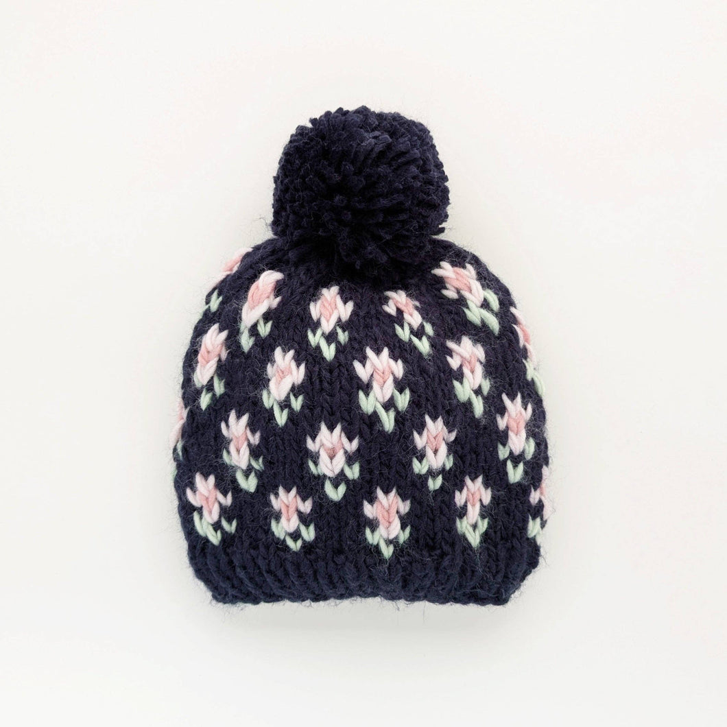 Huggalugs - Bitty Blooms Indigo Beanie Hat for Baby & Kids due July: Medium (6-24 months)
