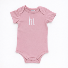 Load image into Gallery viewer, Huggalugs - Hi. Embroidered Rosy Pink Cotton Knit Onesie for Baby - 0-3 months
