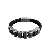 Load image into Gallery viewer, Maya J - Men's Bracelets - Stainless-Steel &amp; Leather -2 Pk (By Style) - Black Leather &amp; White Gold-Plated / Style - 1
