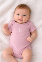 Load image into Gallery viewer, Huggalugs - Hi. Embroidered Rosy Pink Cotton Knit Onesie for Baby - 0-3 months
