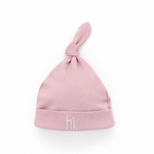 Load image into Gallery viewer, Huggalugs - Hi. Embroidered Rosy Pink Knotted Baby Hat - 0-3 months
