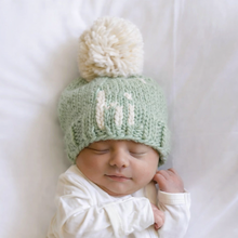 Load image into Gallery viewer, Huggalugs - Hi. Sage Green Hand Knit Beanie Hat - S (0-6 months)
