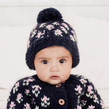 Load image into Gallery viewer, Huggalugs - Bitty Blooms Indigo Beanie Hat for Baby &amp; Kids due July: Medium (6-24 months)

