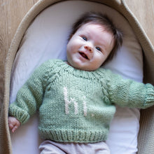 Load image into Gallery viewer, Huggalugs - Hi. Sage Green Crew Neck Sweater - 12-18 months
