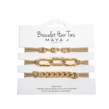 Load image into Gallery viewer, Maya J - 2-in-1 Bracelet Hair Tie Set - Classic - 3 Pc Set - 10 Pack - Yellow w/ Beige Band - Option 1

