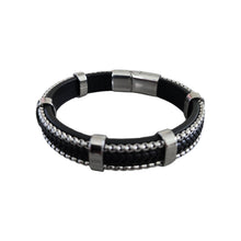 Load image into Gallery viewer, Maya J - Men's Bracelets - Stainless-Steel &amp; Leather -2 Pk (By Style) - Black Leather &amp; White Gold-Plated / Style - 2
