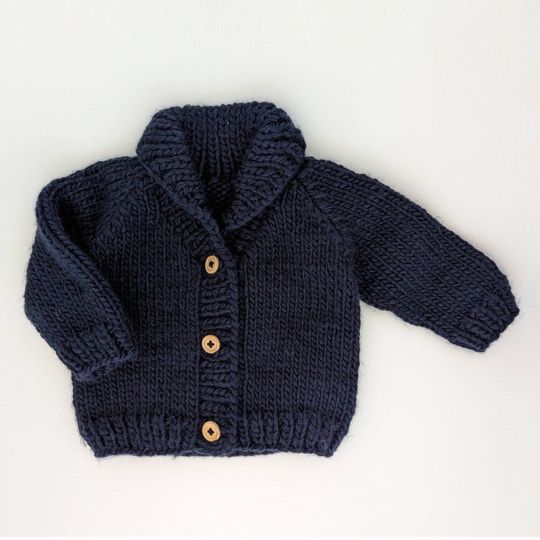 Huggalugs - Shawl Collar Indigo Cardigan Sweater for Baby & Toddler: 6-12 months
