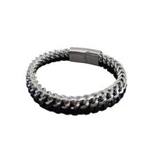 Load image into Gallery viewer, Maya J - Men's Bracelets - Stainless-Steel &amp; Leather -2 Pk (By Style) - Black Leather &amp; White Gold-Plated / Style - 1
