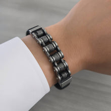 Load image into Gallery viewer, Maya J - Men's Bracelets - Stainless-Steel &amp; Leather -2 Pk (By Style) - Black Leather &amp; White Gold-Plated / Style - 4
