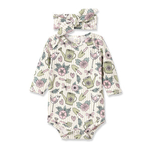 Tesa Babe - Garden Bloom Bamboo Bodysuit & Headband: 3-6M