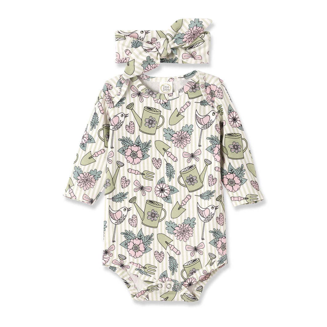 Tesa Babe - Garden Bloom Bamboo Bodysuit & Headband: 6-12M