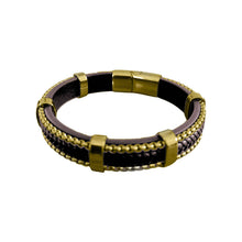 Load image into Gallery viewer, Maya J - Men's Bracelets - Stainless-Steel &amp; Leather -2 Pk (By Style) - Brown Leather &amp; Yellow Gold-Plated / Style - 3
