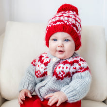 Load image into Gallery viewer, Huggalugs - Fairisle Red Cardigan Sweater for Baby &amp; Toddler: 0-6 months
