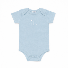 Load image into Gallery viewer, Huggalugs - Hi. Embroidered Surf Blue Cotton Knit Onesie for Baby - 3-6 months
