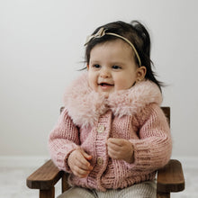 Load image into Gallery viewer, Huggalugs - Fur Collar Rosy Cardigan Sweater for Baby &amp; Toddler - 12-18 months
