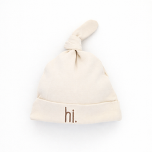 Load image into Gallery viewer, Huggalugs - Hi. Embroidered Pecan Knotted Baby Hat - 0-3 months

