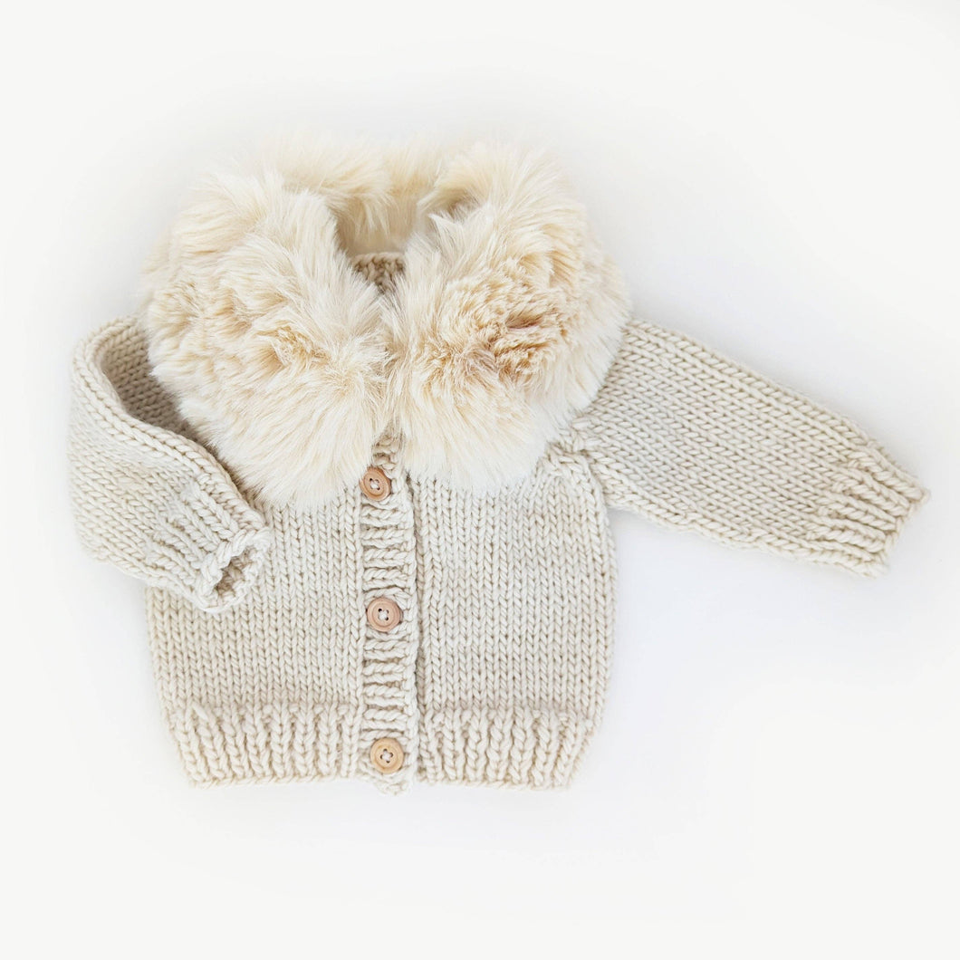 Huggalugs - Fur Collar Natural Cardigan Sweater Baby & Toddler: 6-12 months