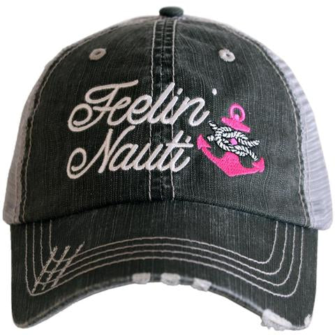 Feeling Nauti w/ Anchor Gray Hat  - Hot Pink