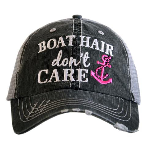 Boat Hair Don't Care Gray Hat  -Hot Pink