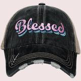 BLESSED LAYERED FONT ON BLACK/TAN TRUCKER HAT